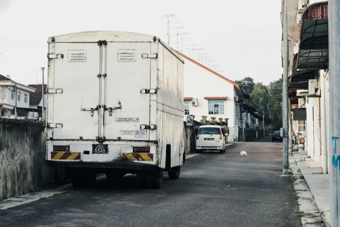 A box truck loaded during a commercial junk removal job